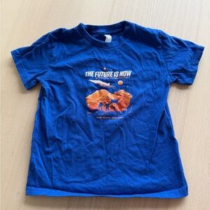 Blue Kids T-Shirt with Futuristic Graphic. Size 7
